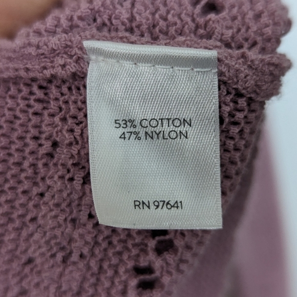J. Jill L Dark Mauve Open Knit Sweater Crochet Pullover Cotton Nylon Oversized - Picture 8 of 10
